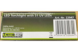 LED-Taschenlampe mit 51 UV LEDs Schwarzlicht ØxL 55x145mm