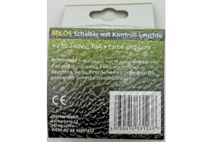 MILOS Kontroll-Schalter mit Lämpchen 250V~/ 10A inkl. Rahmen UP Anthrazit