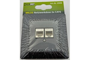 MILOS Netzwerk-Dose 2x CAT6 inkl. Rahmen UP Anthrazit
