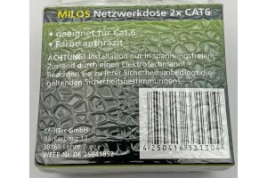 MILOS Netzwerk-Dose 2x CAT6 inkl. Rahmen UP Anthrazit
