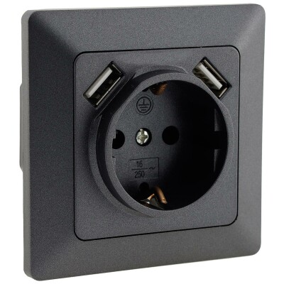 MILOS Schutzkontakt-Steckdose Anthrazit 250V~/ 16A UP 2x USB Buchse je 5V/1A