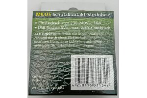 MILOS Schutzkontakt-Steckdose Anthrazit 250V~/ 16A UP 2x USB Buchse je 5V/1A