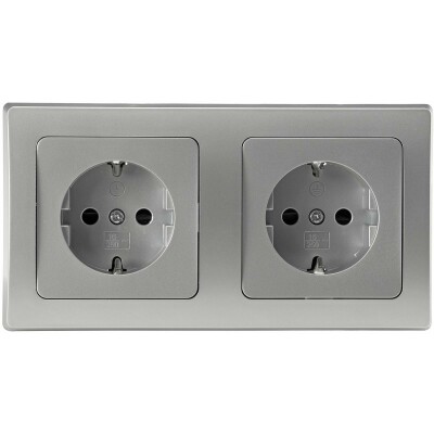 DELPHI Starter 2 Steckdo.+ 2-fach Rahmen 250V~/ 16A Steckanschluss silber