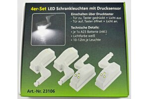 LED Schrankleuchte 4er-Set Batteriebetrieb Drucksensor für Türen