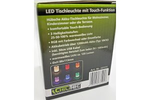 LED Akku-Tischleuchte mit Touch-Funktion Höhe 113mm Warmweiß + RGB