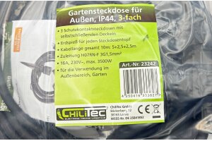 Gartensteckdose für Außen IP44 3-fach Einzelsteckdosen 5+2,5+2,5m