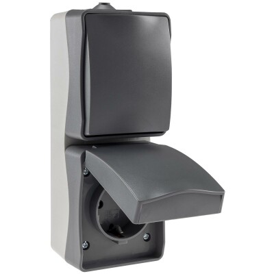 NUQUI Feuchtraum Kombi Schalter&Steckdos IP54 Aufputz 250V~/ 10A/16A Vertikal