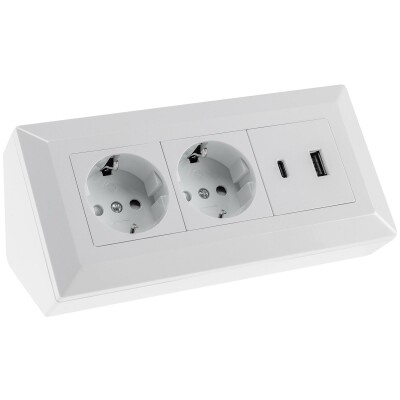 2-fach Steckdosenblock USB-A+C weiß 250V~/ 16A Aufbaumontage USB 3,1A PD