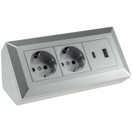 2-fach Steckdosenblock USB-A+C silber 250V~/ 16A...