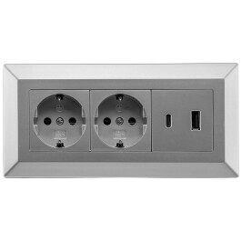 2-fach Steckdosenblock USB-A+C silber 250V~/ 16A...