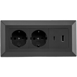 2-fach Steckdosenblock USB-A+C schwarz 250V~/ 16A...