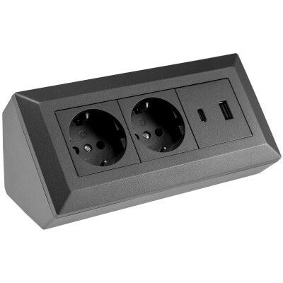 2-fach Steckdosenblock USB-A+C anthraz 250V~/ 16A Aufbaumontage USB 3,1A PD