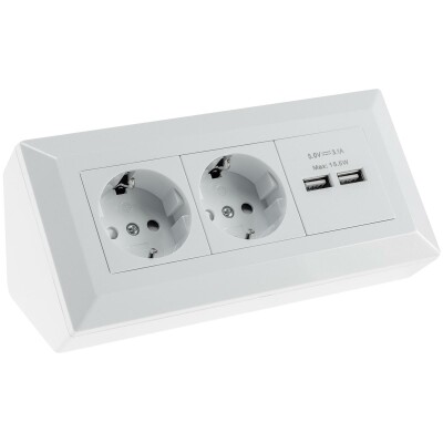 2-fach Steckdosenblock + 2x USB weiß 250V~/ 16A Aufbaumontage USB 3,1A