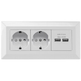 2-fach Steckdosenblock + 2x USB weiß 250V~/ 16A...