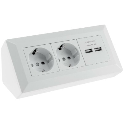 2-fach Steckdosenblock + 2x USB weiß ma 250V~/ 16A Aufbaumontage USB 3,1A