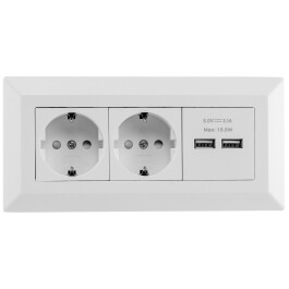 2-fach Steckdosenblock + 2x USB weiß ma 250V~/ 16A...