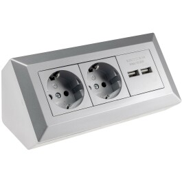 2-fach Steckdosenblock + 2x USB silber 250V~/ 16A...