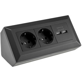 2-fach Steckdosenblock + 2x USB schwarz 250V~/ 16A...