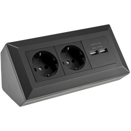 2-fach Steckdosenblock + 2x USB schwarz 250V~/ 16A...