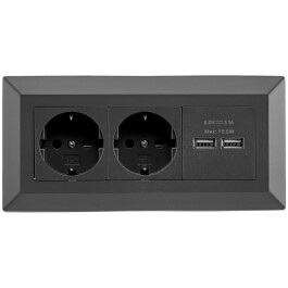 2-fach Steckdosenblock + 2x USB schwarz 250V~/ 16A...