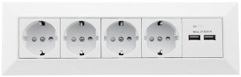 4-fach Steckdosenblock + 2x USB weiß 250V~/ 16A...