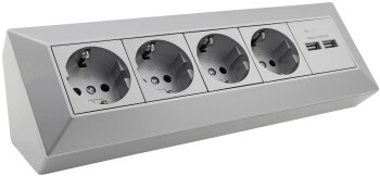 4-fach Steckdosenblock + 2x USB silber 250V~/ 16A...