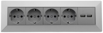 4-fach Steckdosenblock + 2x USB silber 250V~/ 16A...