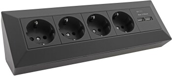 4-fach Steckdosenblock + 2x USB schwarz 250V~/ 16A...