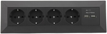 4-fach Steckdosenblock + 2x USB schwarz 250V~/ 16A...
