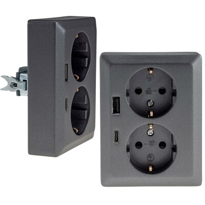 MILOS Schutzkontakt-Steckdose 2-fach 250V~/ 16A 1x UP USB A+C/PD anthrazit