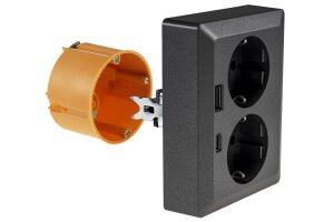 MILOS Schutzkontakt-Steckdose 2-fach 250V~/ 16A 1x UP USB A+C/PD anthrazit