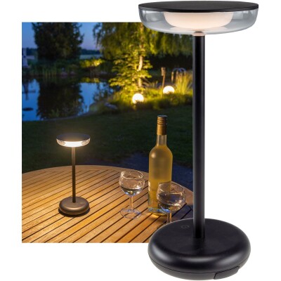 LED Akku-Tischleuchte Foco Luz 2900K IP44 dimmbar 26cm matt schwarz