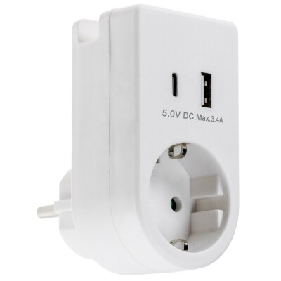 Zwischenstecker mit USB Duo-Ladegerät 230V/3680W USB-A /USB-C 5,0V/3,4A