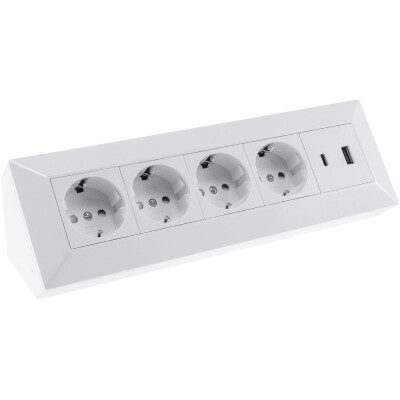 4-fach Steckdosenblock USB-A+C weiß 250V~/ 16A Aufbaumontage USB 3,1A PD