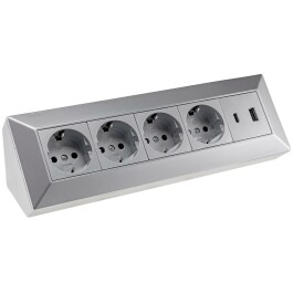 4-fach Steckdosenblock USB-A+C silber 250V~/ 16A...