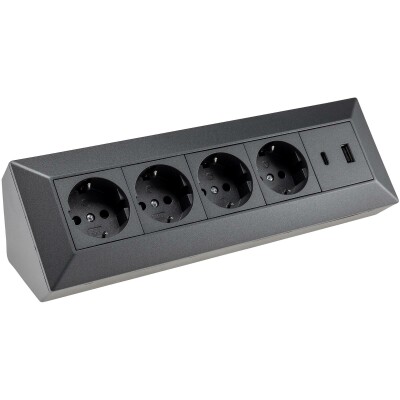 4-fach Steckdosenblock USB-A+C anthraz 250V~/ 16A Aufbaumontage USB 3,1A PD