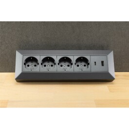 4-fach Steckdosenblock USB-A+C anthraz 250V~/ 16A Aufbaumontage USB 3,1A PD