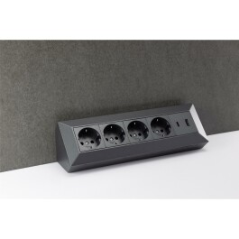 4-fach Steckdosenblock USB-A+C anthraz 250V~/ 16A Aufbaumontage USB 3,1A PD