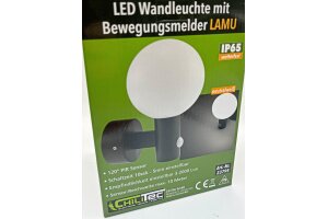 LED Wandleuchte LAMU mit PIR-Sensor IP65 15W schwarz 4000k / neutralweiß