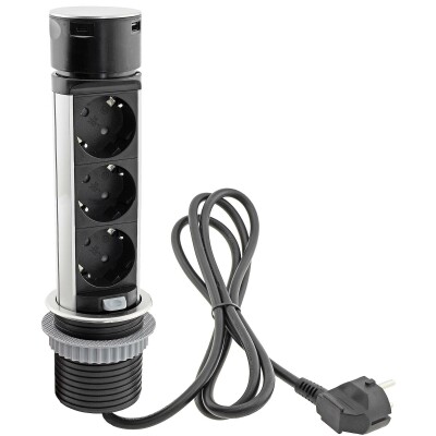 Schreibtisch-Einbausteckdose rund Mini versenkbar Edelstahl 2x Steckd,USB A+C