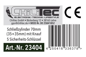 Schließzylinder 70mm (35+35mm) mit Knauf Profil-Zylinder 5 Sicherheits-Schlüssel