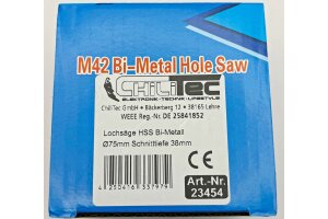 Lochsäge HSS Bi-Metall Ø75mm Sechskant Aufnahme Schnitttiefe 38mm