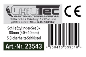 Schließzylinder-Set 3x 80mm (40+40mm) Profil-Zylinder 5 Sicherheits-Schlüssel