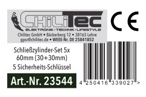 Schließzylinder-Set 5x 60mm (30+30mm) Profil-Zylinder 5 Sicherheits-Schlüssel