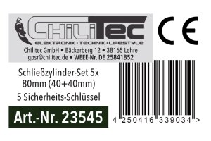 Schließzylinder-Set 5x 80mm (40+40mm) Profil-Zylinder 5 Sicherheits-Schlüssel