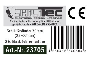 Schließzylinder 70mm (35+35mm) 5 Schlüssel...