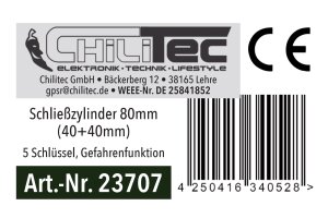 Schließzylinder 80mm (40+40mm) 5 Schlüssel...
