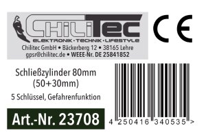 Schließzylinder 80mm (50+30mm) 5 Schlüssel...