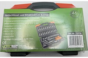 Steckschlüssel- und Bitsatz 46 teilig 1/4 Zoll Knarre Chrom Vanadium