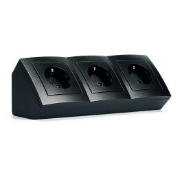 Steckdosenblock McPower Flair Aufbau matt schwarz 3-fach...